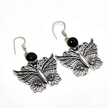 Ювелирные серьги ручной работы с черным ониксом, посеребренные 925 пробы, 1,89 дюйма