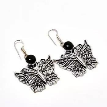 Ювелирные серьги ручной работы с черным ониксом, посеребренные 925 пробы, 1,89 дюйма