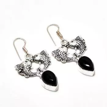 Ювелирные серьги ручной работы с черным ониксом, посеребренные 925 пробы, 1,70 дюйма