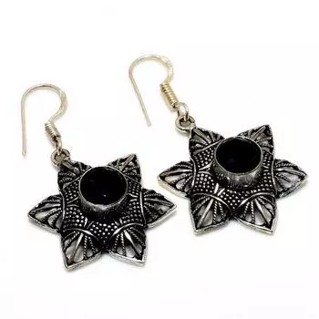 Ювелирные серьги ручной работы с черным шпинелем 925 пробы, посеребренные, 1,70 дюйма