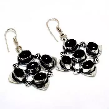 Ювелирные серьги ручной работы с черным ониксом 925 пробы, посеребренные, 1,89 дюйма