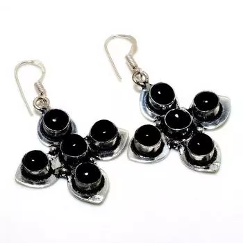 Ювелирные серьги ручной работы с черным ониксом 925 пробы, посеребренные, 1,89 дюйма
