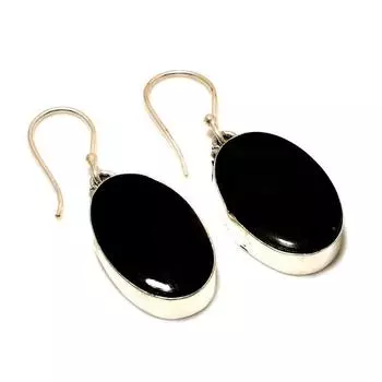 Ювелирные серьги ручной работы с черным ониксом 925 пробы, посеребренные, 1,70 дюйма