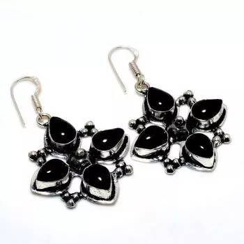 Ювелирные серьги ручной работы с черным ониксом 925 пробы, посеребренные, 1,89 дюйма