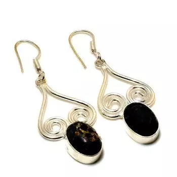 Ювелирные серьги ручной работы с черным ониксом 925 пробы, посеребренные, 2,08 дюйма