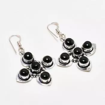 Ювелирные серьги ручной работы с черным ониксом, посеребренные 925 пробы, 1,89 дюйма