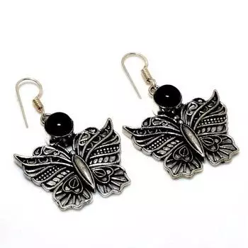 Ювелирные серьги ручной работы с черным ониксом 925 пробы, посеребренные, 1,89 дюйма