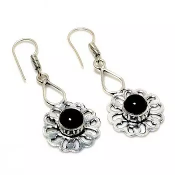 Ювелирные серьги ручной работы с черным ониксом 925 пробы, посеребренные, 1,89 дюйма