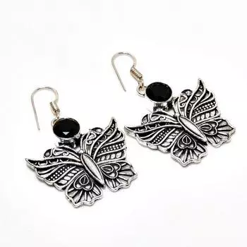 Ювелирные серьги ручной работы с черным шпинелем, посеребренные 925 пробы, 1,89 дюйма