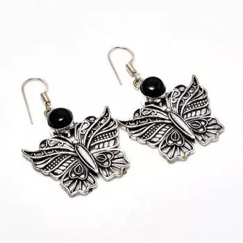 Ювелирные серьги ручной работы с черным ониксом, посеребренные 925 пробы, 1,89 дюйма