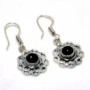 Ювелирные серьги ручной работы с черным ониксом 925 пробы, посеребренные, 1,36 дюйма
