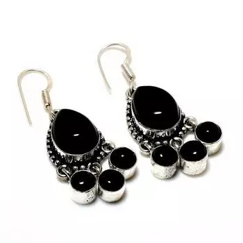 Ювелирные серьги ручной работы с черным ониксом 925 пробы, посеребренные, 1,70 дюйма