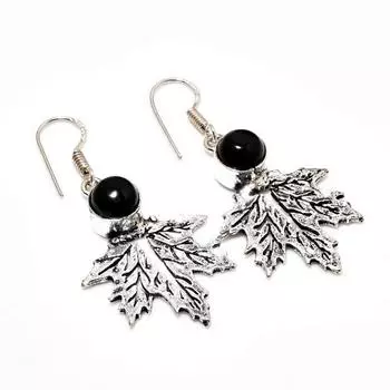 Ювелирные серьги ручной работы с черным ониксом, посеребренные 925 пробы, 1,89 дюйма