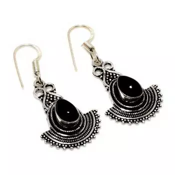 Ювелирные серьги ручной работы с черным ониксом 925 пробы, посеребренные, 1,62 дюйма