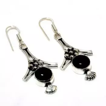 Ювелирные серьги ручной работы с черным ониксом 925 пробы, посеребренные, 2,08 дюйма