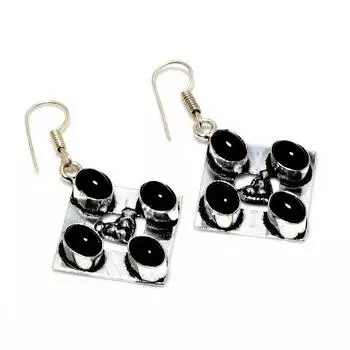 Ювелирные серьги ручной работы с черным ониксом 925 пробы, посеребренные, 1,70 дюйма