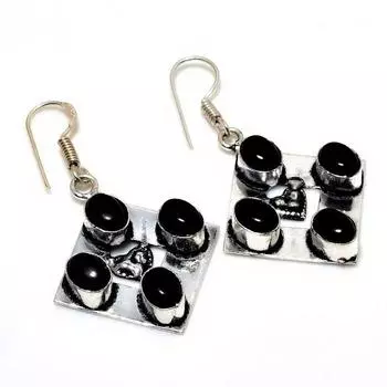 Ювелирные серьги ручной работы с черным ониксом 925 пробы, посеребренные, 1,74 дюйма
