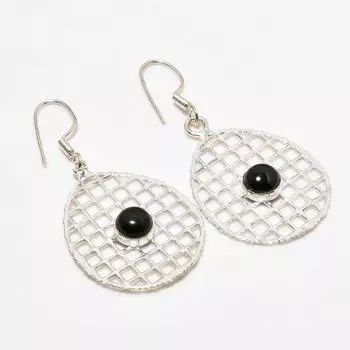 Ювелирные серьги ручной работы с черным ониксом, посеребренные 925 пробы, 2,27 дюйма