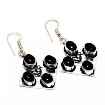 Ювелирные серьги ручной работы с черным ониксом 925 пробы, посеребренные, 1,89 дюйма