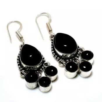 Ювелирные серьги ручной работы с черным ониксом 925 пробы, посеребренные, 1,89 дюйма
