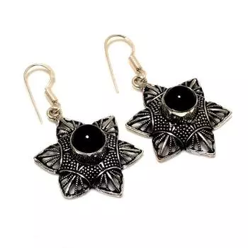 Ювелирные серьги ручной работы с черным ониксом 925 пробы, посеребренные, 1,70 дюйма