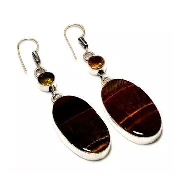Ювелирные серьги ручной работы с цитрином 925 пробы, тигровый глаз, посеребренные, 2,27 дюйма