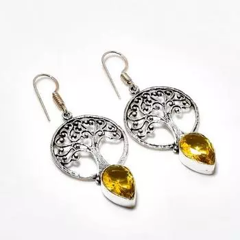 Ювелирные серьги ручной работы с цитрином, посеребренные 925 пробы, 2,08 дюйма