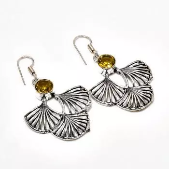 Ювелирные серьги ручной работы с цитрином, посеребренные 925 пробы, 1,89 дюйма