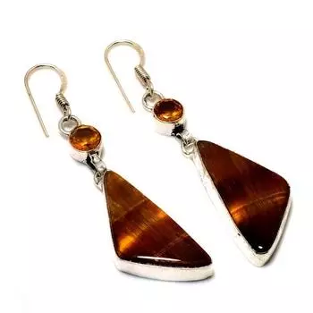 Ювелирные серьги ручной работы с цитрином 925 пробы, тигровый глаз, посеребренные, 2,27 дюйма
