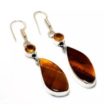 Ювелирные серьги ручной работы с цитрином 925 пробы, тигровый глаз, посеребренные, 2,27 дюйма
