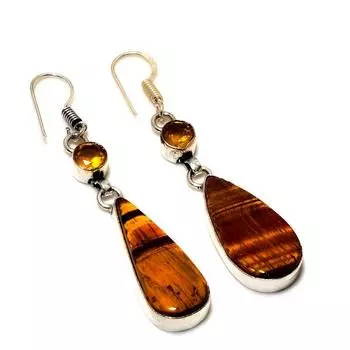 Ювелирные серьги ручной работы с цитрином 925 пробы, тигровый глаз, посеребренные, 2,27 дюйма