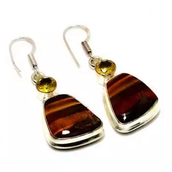 Ювелирные серьги ручной работы с цитрином 925 пробы, тигровый глаз, посеребренные, 1,70 дюйма