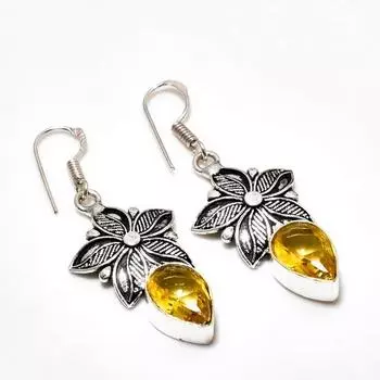 Ювелирные серьги ручной работы с цитрином, посеребренные 925 пробы, 1,70 дюйма
