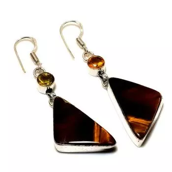 Ювелирные серьги ручной работы с цитрином 925 пробы, тигровый глаз, посеребренные, 2,27 дюйма