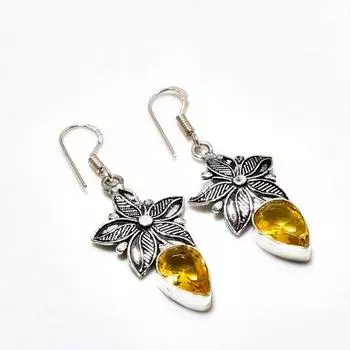 Ювелирные серьги ручной работы с цитрином, посеребренные 925 пробы, 1,89 дюйма