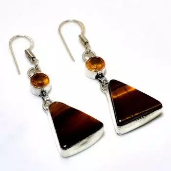 Ювелирные серьги ручной работы с цитрином 925 пробы, тигровый глаз, посеребренные, 1,89 дюйма