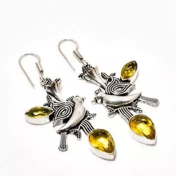 Ювелирные серьги ручной работы с цитрином, посеребренные 925 пробы, 2,27 дюйма