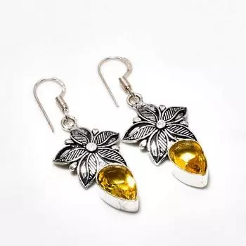 Ювелирные серьги ручной работы с цитрином, посеребренные 925 пробы, 1,89 дюйма