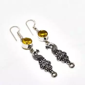 Ювелирные серьги ручной работы с цитрином, посеребренные 925 пробы, 2,27 дюйма