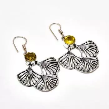 Ювелирные серьги ручной работы с цитрином, посеребренные 925 пробы, 2,08 дюйма