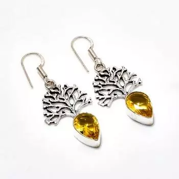 Ювелирные серьги ручной работы с цитрином, посеребренные 925 пробы, 1,89 дюйма