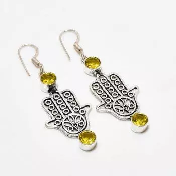 Ювелирные серьги ручной работы с цитрином, посеребренные 925 пробы, 2,08 дюйма