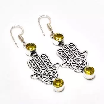 Ювелирные серьги ручной работы с цитрином, посеребренные 925 пробы, 2,08 дюйма