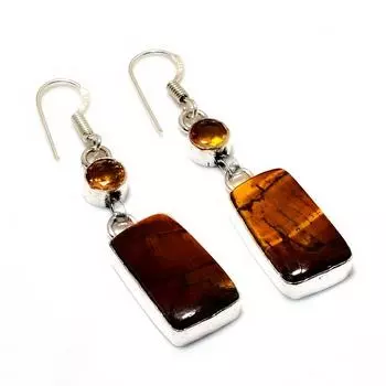 Ювелирные серьги ручной работы с цитрином 925 пробы «Тигровый глаз», посеребренные, 2,08 дюйма
