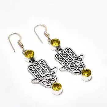 Ювелирные серьги ручной работы с цитрином, посеребренные 925 пробы, 2,08 дюйма