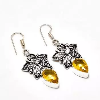 Ювелирные серьги ручной работы с цитрином, посеребренные 925 пробы, 1,89 дюйма