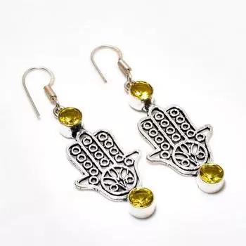 Ювелирные серьги ручной работы с цитрином, посеребренные 925 пробы, 2,08 дюйма