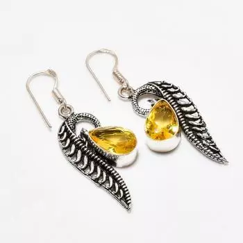 Ювелирные серьги ручной работы с цитрином, посеребренные 925 пробы, 1,89 дюйма