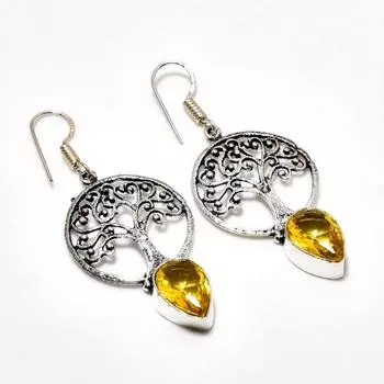 Ювелирные серьги ручной работы с цитрином, посеребренные 925 пробы, 1,89 дюйма