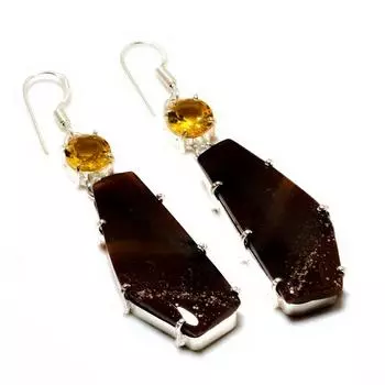 Ювелирные серьги ручной работы с цитрином 925 пробы «Тигровый глаз», посеребренные, 2,65 дюйма